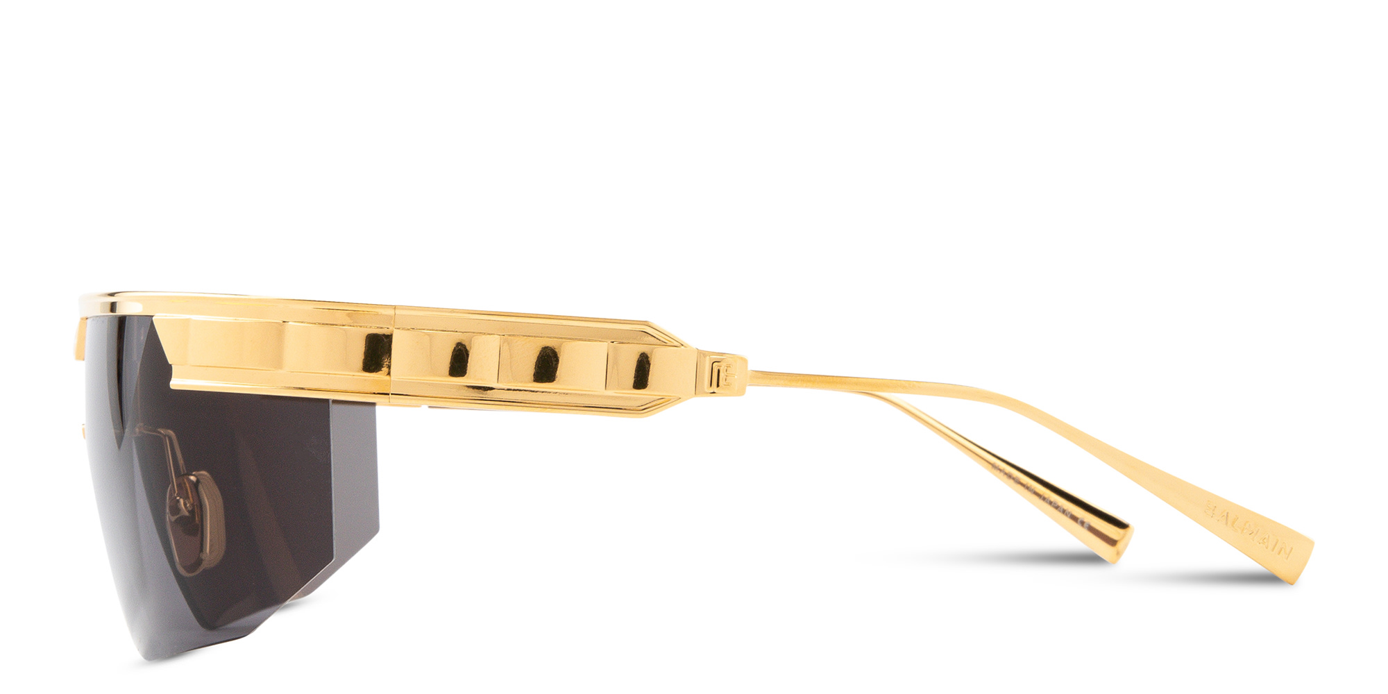 Shop BALMAIN Major Unisex Half-Rim Wide Mask Sunglasses in Gold online.