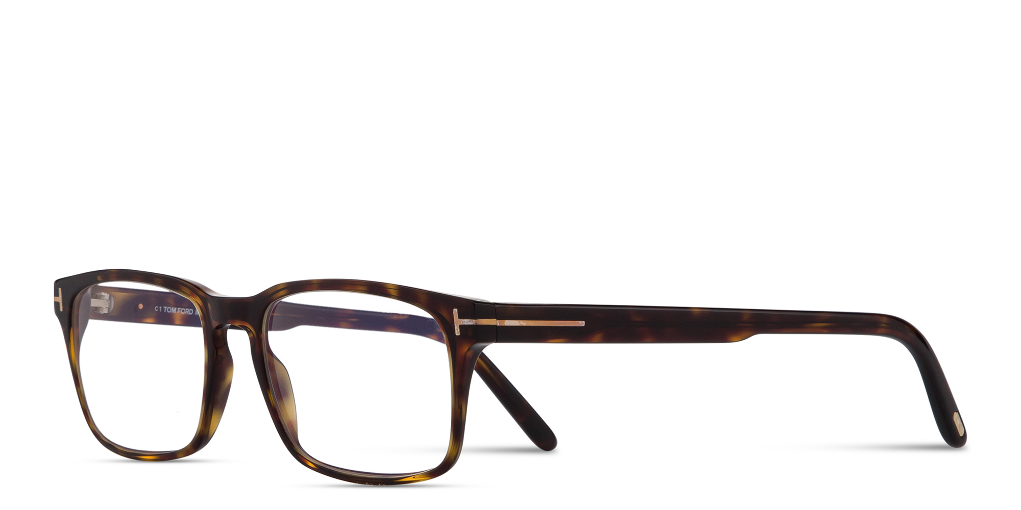 Shop TOM FORD Logo Rectangle Eyeglasses in Dark Havana online.