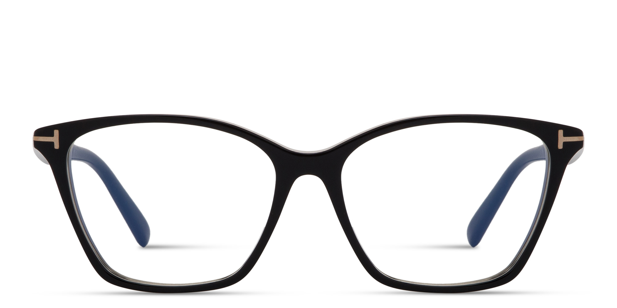 TOM FORD Logo Wide Cat-Eye Eyeglasses in Shiny Black – Product Photo 1