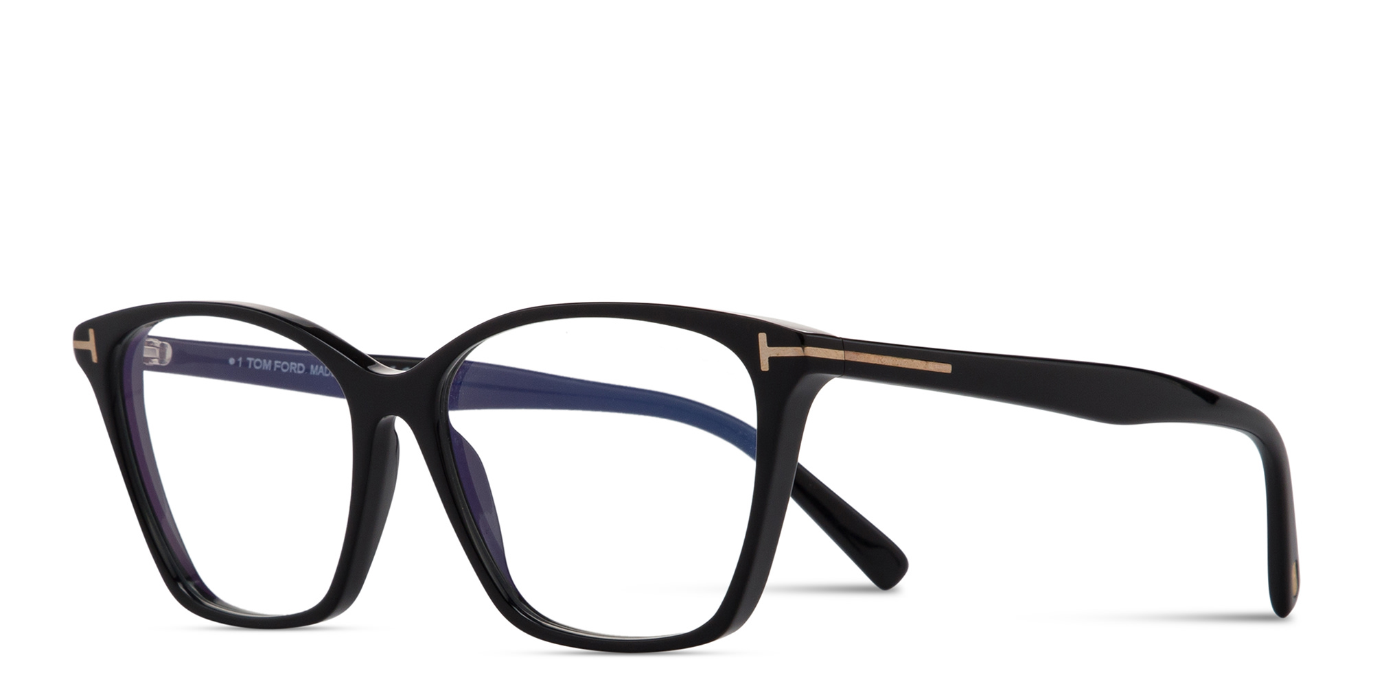 TOM FORD Logo Wide Cat-Eye Eyeglasses in Shiny Black – Product Photo 2