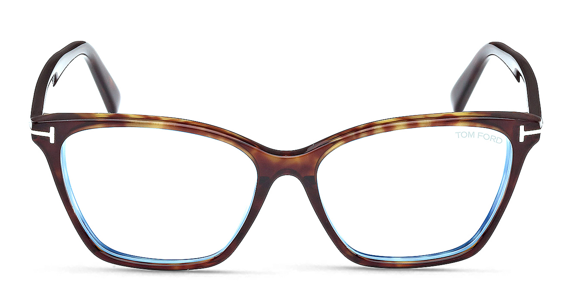 Shop TOM FORD Logo Wide Cat-Eye Eyeglasses in Dark Havana online.