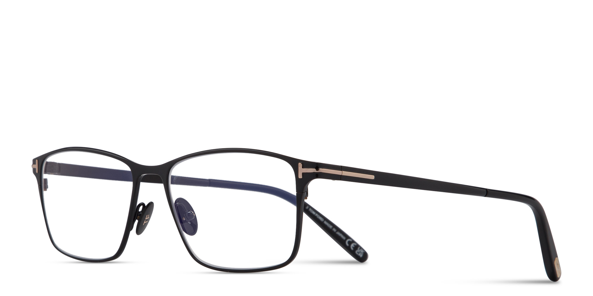 Shop TOM FORD Logo Rectangle Eyeglasses in Shiny Black online.