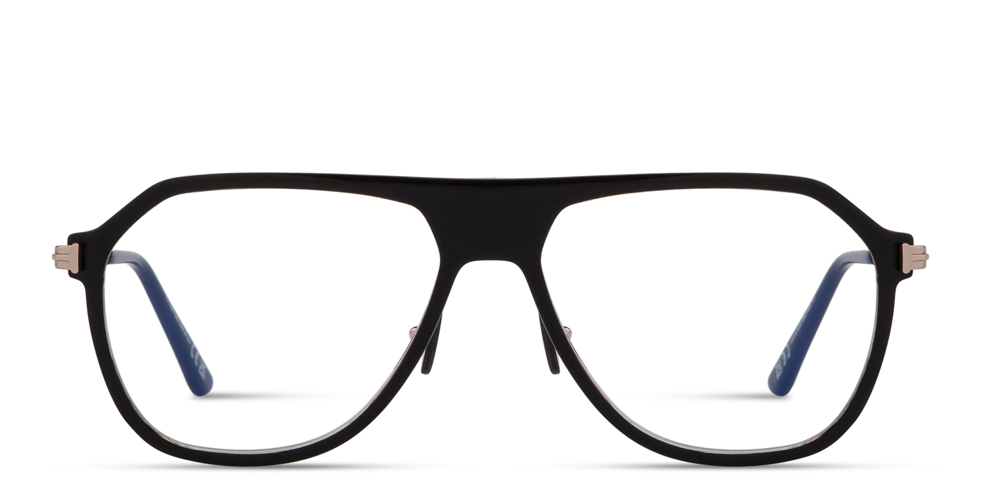Shop TOM FORD Logo Wide Pilot Eyeglasses in Black online.