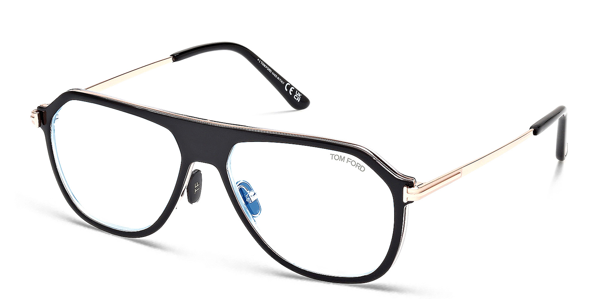TOM FORD Logo Wide Pilot Eyeglasses in Black – Product Photo 2