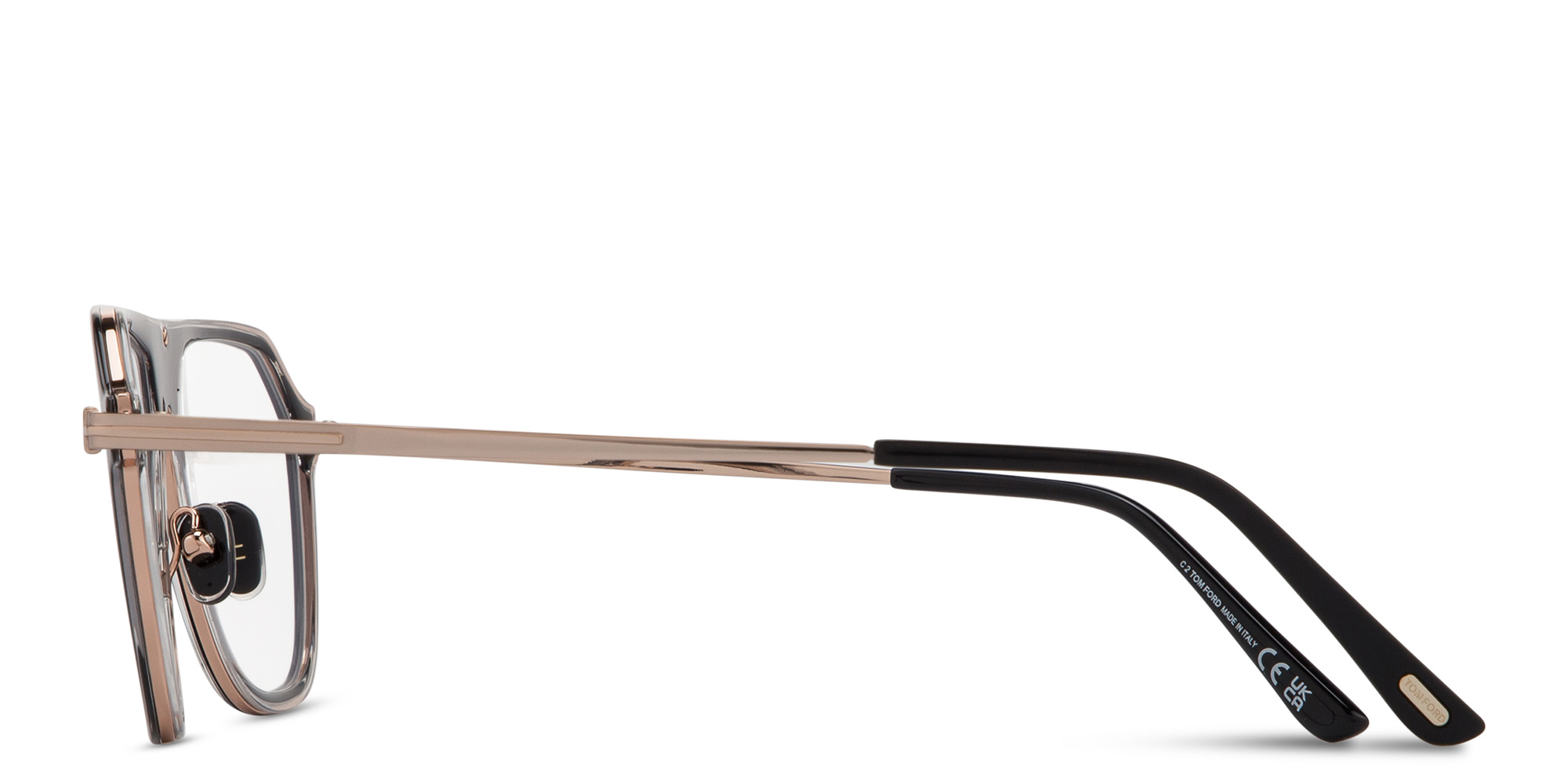 Shop TOM FORD Logo Wide Pilot Eyeglasses in Black online.