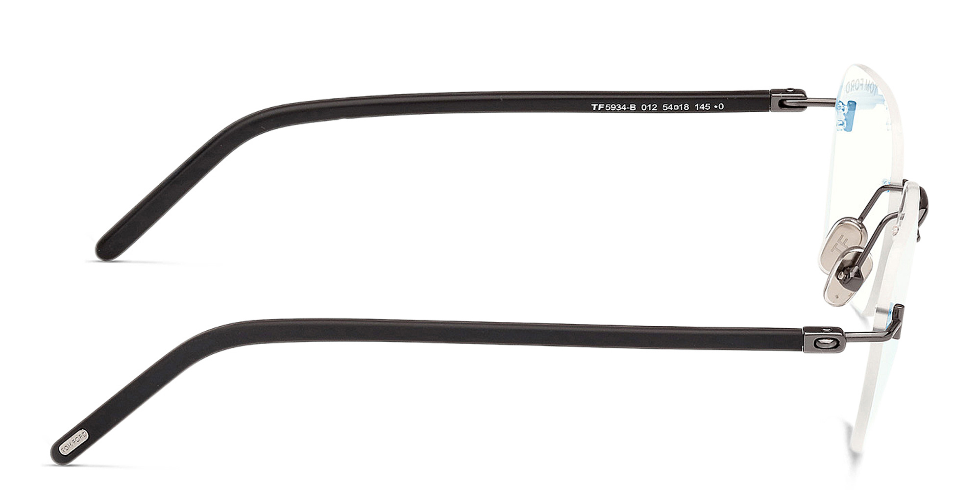 Shop TOM FORD Logo Rimless Rectangle Eyeglasses in Shiny Dark Ruthenium online.