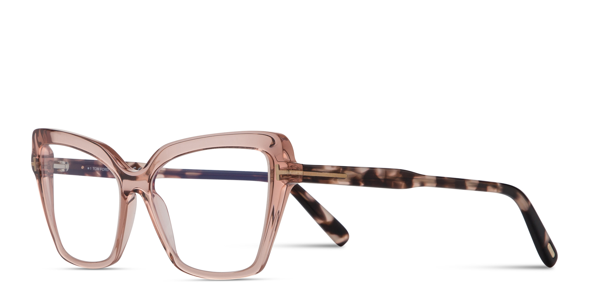Shop TOM FORD Logo Wide Cat-Eye Eyeglasses in Shin Light Pink online.