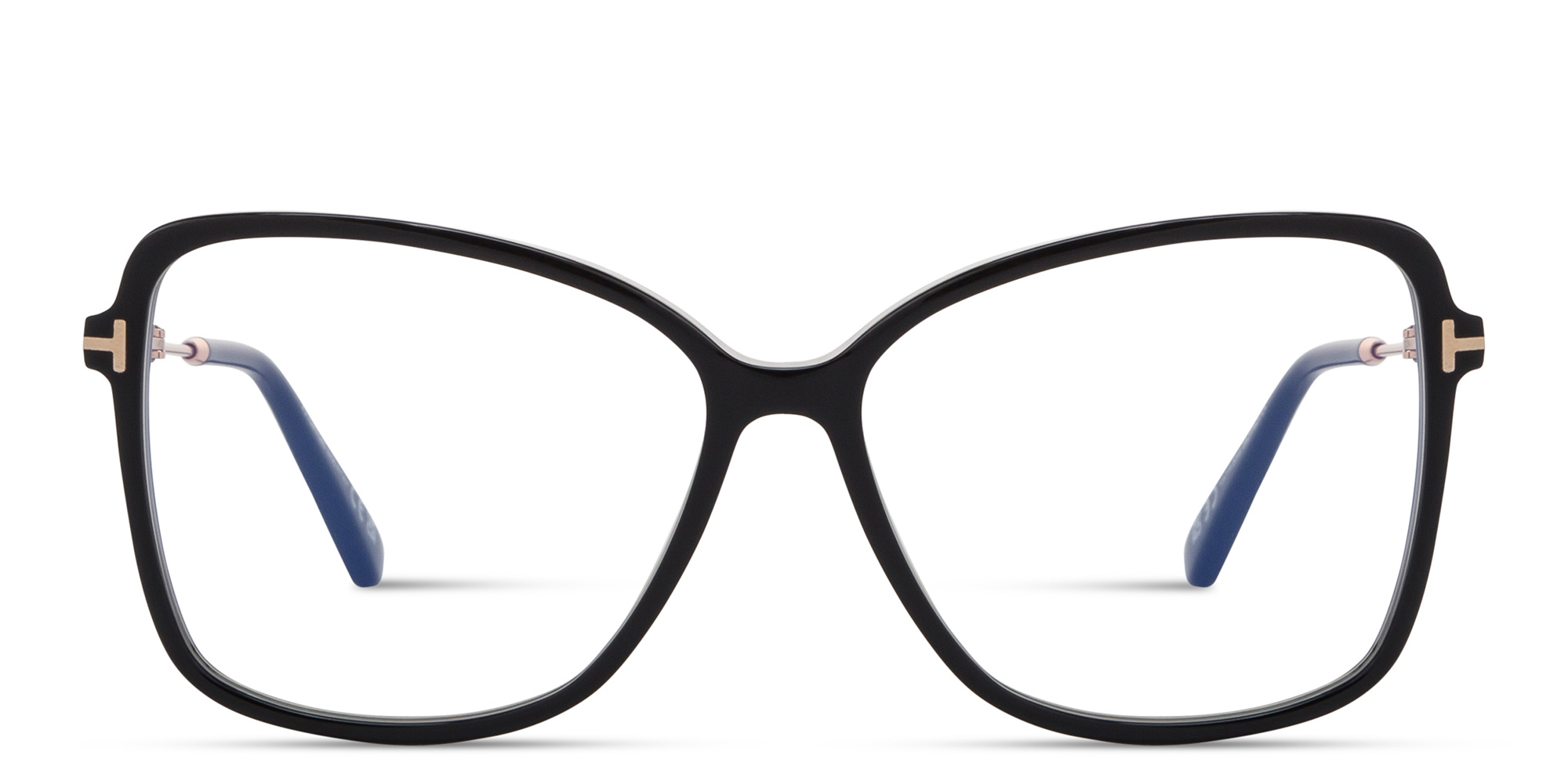 Shop TOM FORD Logo Wide Butterfly Eyeglasses in Shiny Black online.