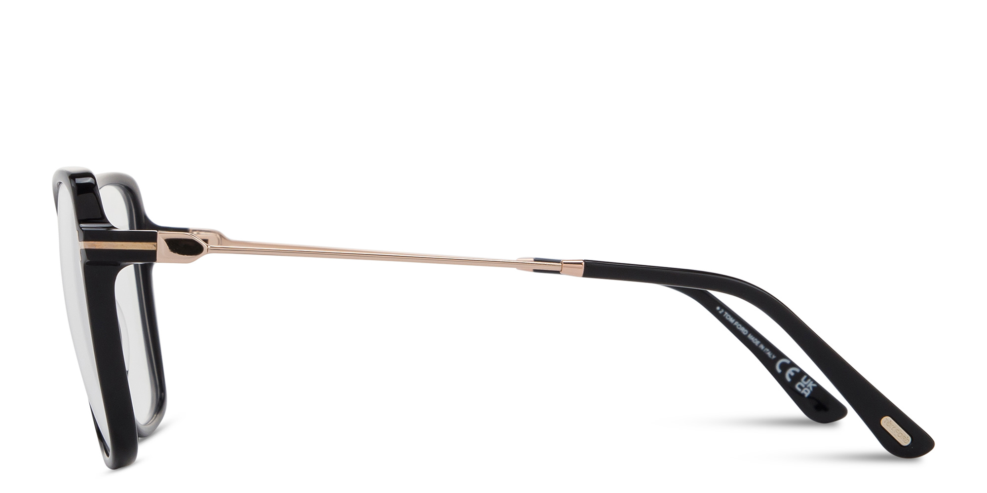 Shop TOM FORD Logo Wide Butterfly Eyeglasses in Shiny Black online.