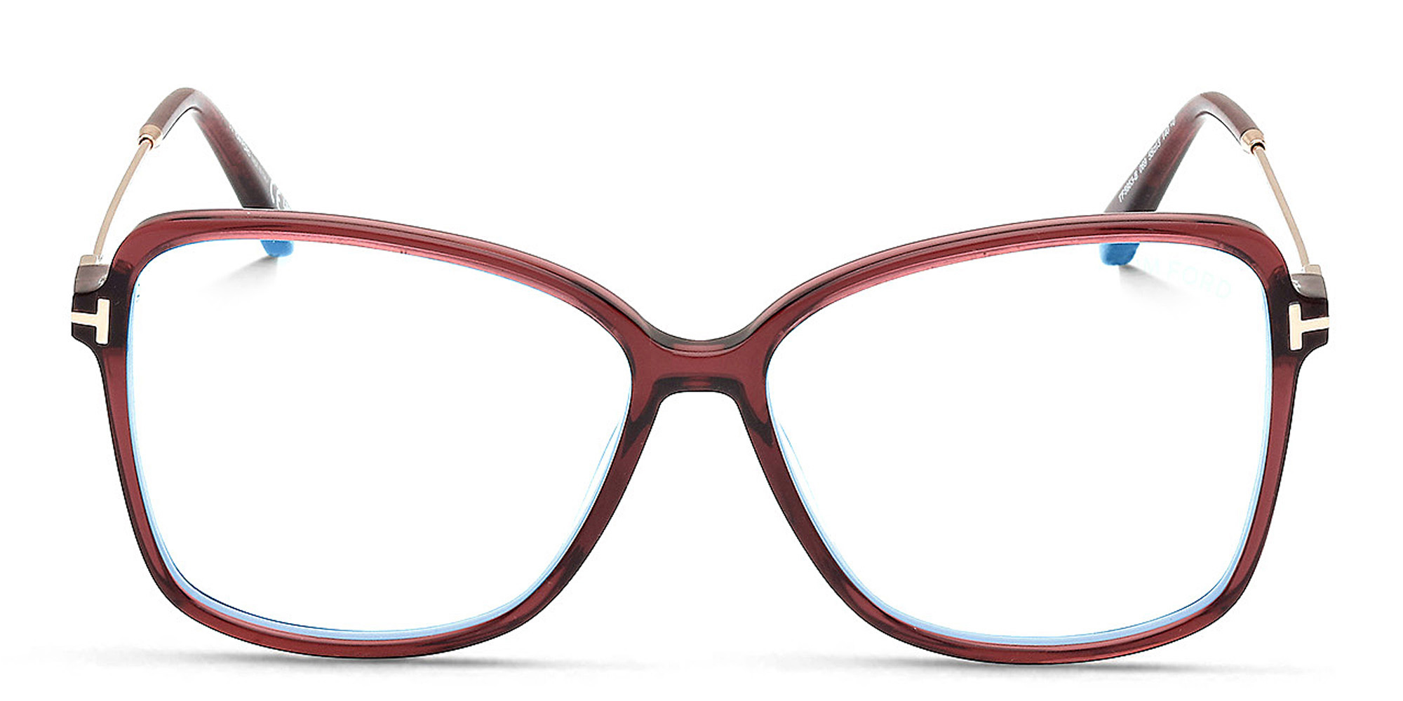 TOM FORD Logo Wide Butterfly Eyeglasses in Shiny Bordeaux – Product Photo 1