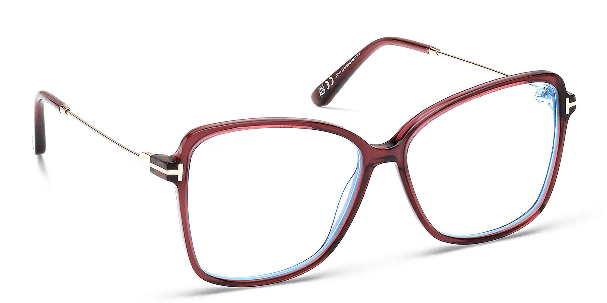 TOM FORD Logo Wide Butterfly Eyeglasses in Shiny Bordeaux – Product Photo 4