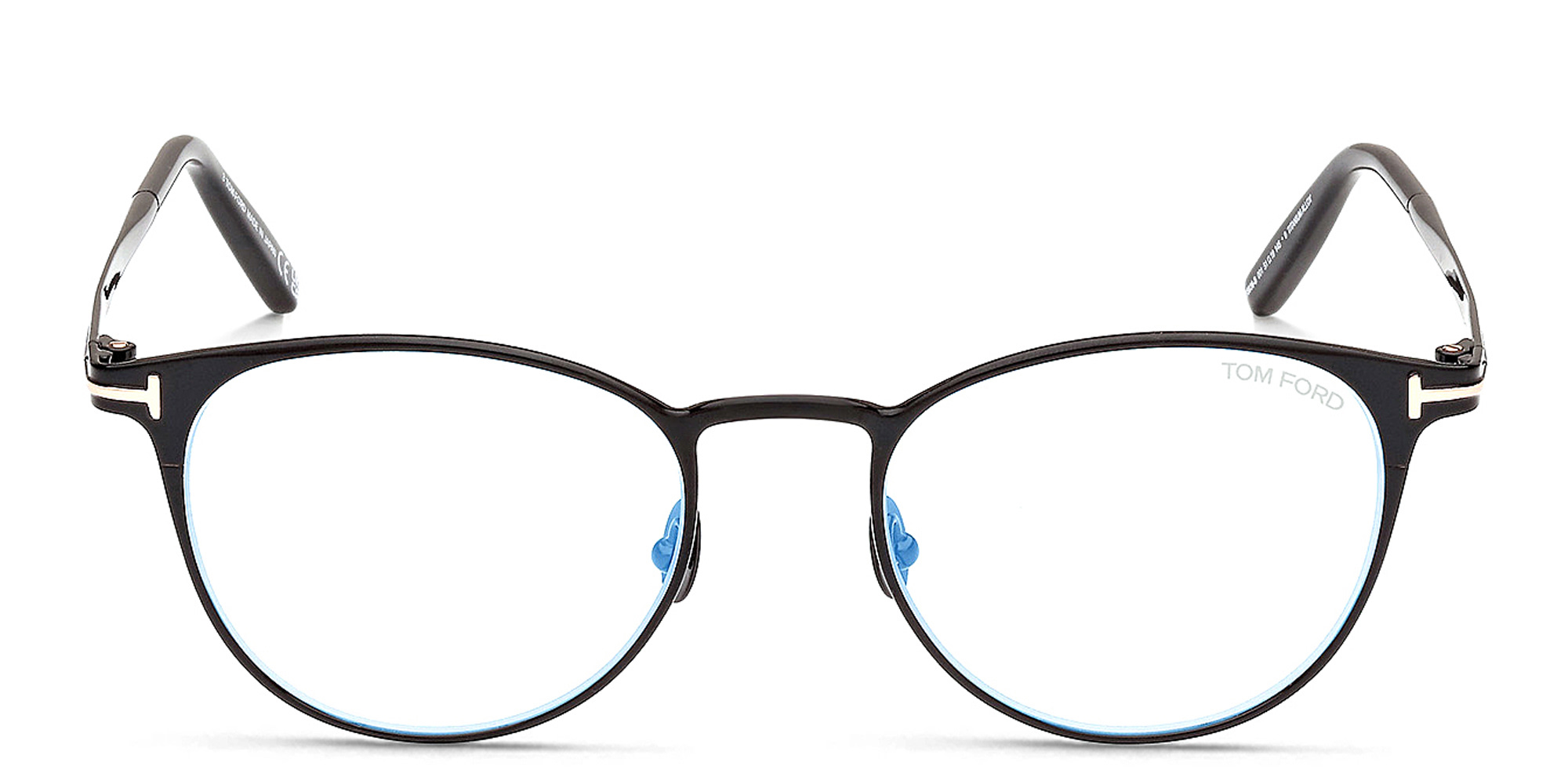 Shop TOM FORD Logo Round Eyeglasses in Shiny Black online.