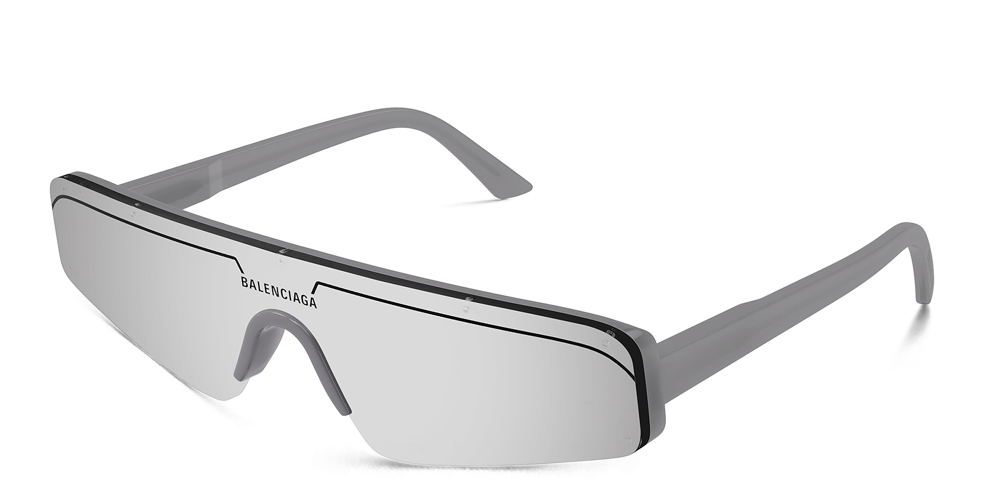 BALENCIAGA Ski Unisex Wide Rimless Mask Sunglasses in Grey – Product Photo 2