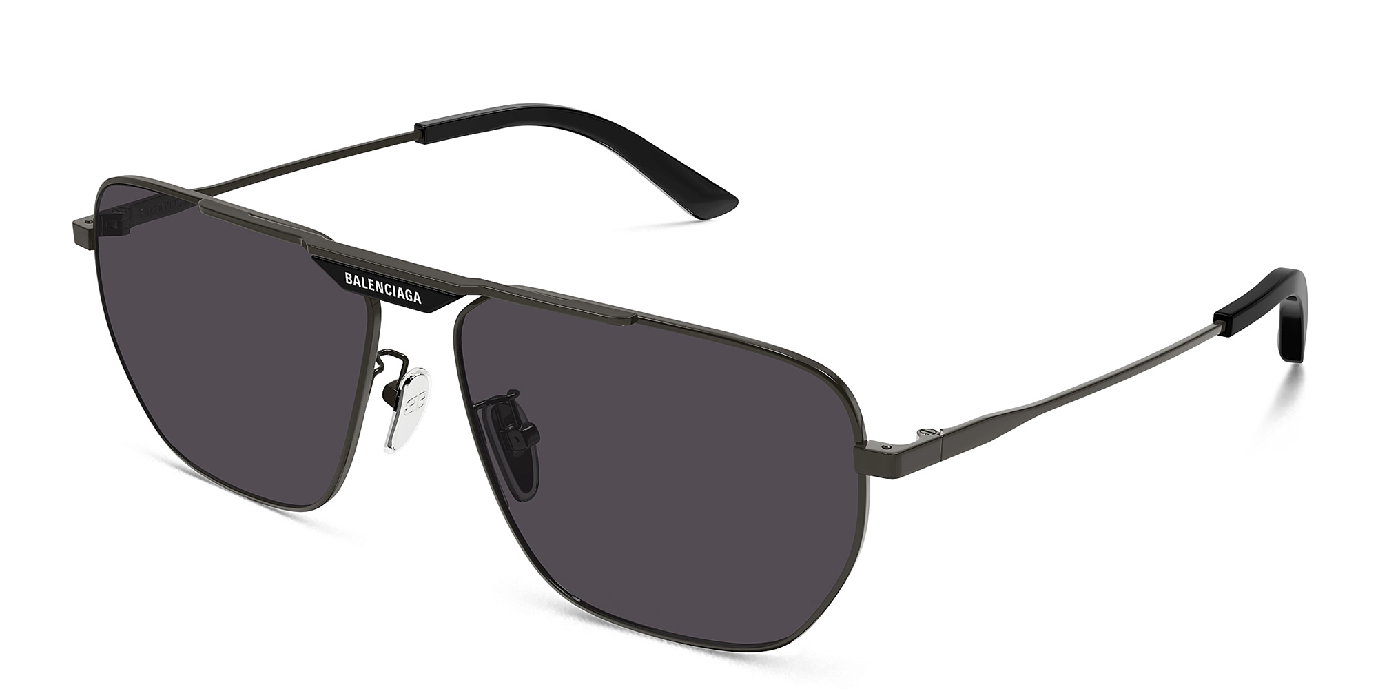 Shop BALENCIAGA Tag 2.0 Aviator Sunglasses in Gunmetal online.
