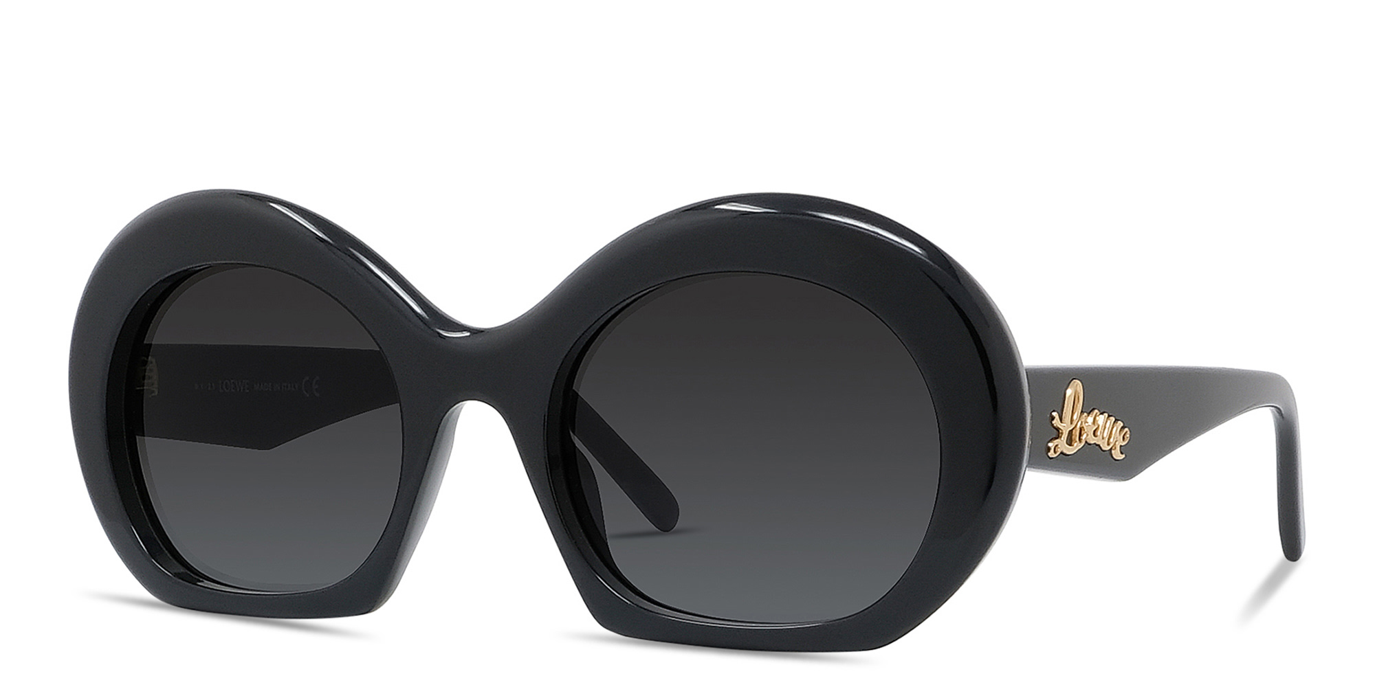 LOEWE Curvy Black Round Sunglasses in Black – Product Photo 2