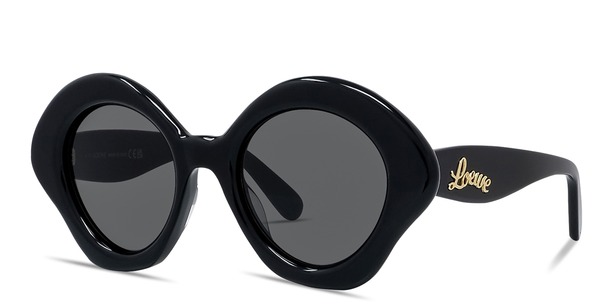 Shop LOEWE Curvy Black Irregular Sunglasses in Black online.