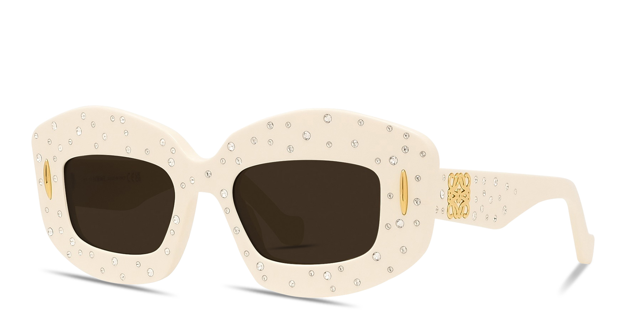 Shop LOEWE Anagram White Rectangular Sunglasses in Solid ivory online.