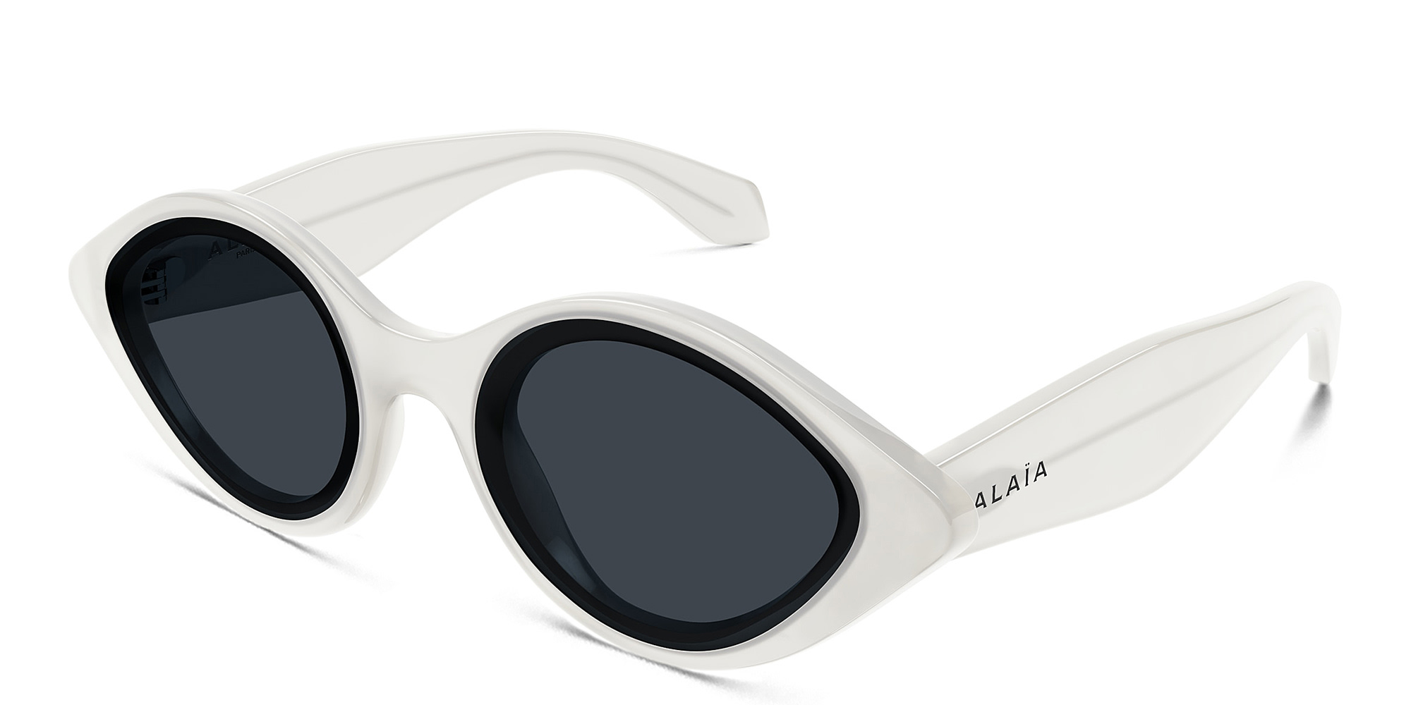 ALAIA Logo Round Sunglasses in White – Product Photo 2