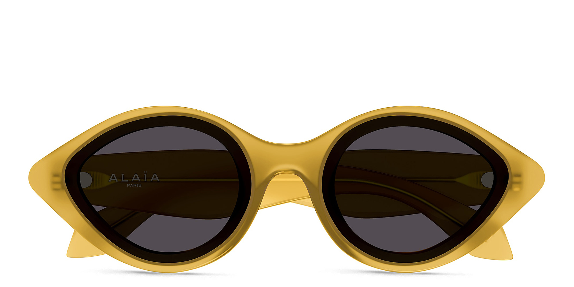 Shop ALAIA Logo Round Sunglasses in Yellow online.