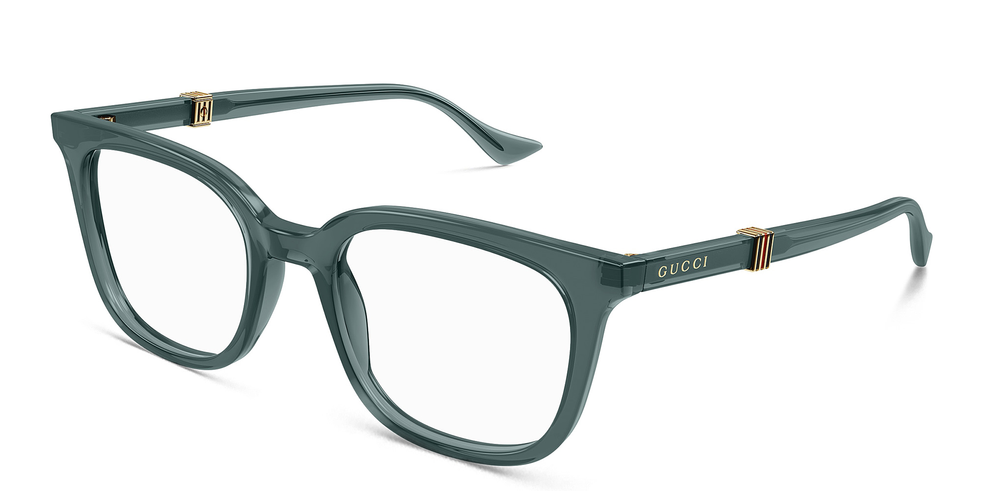 Shop GUCCI Running Web Square Eyeglasses in Green online.