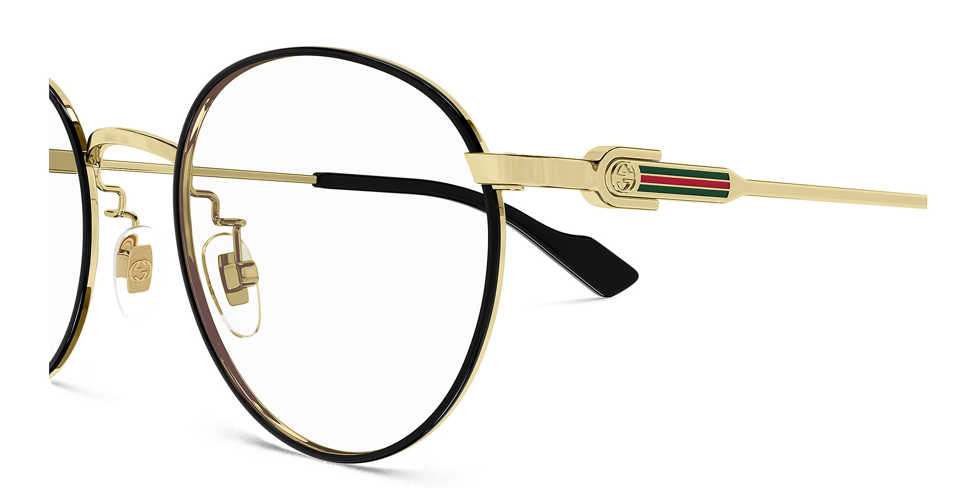 Shop GUCCI Gucci 125th Street Round Eyeglasses in Gold online.