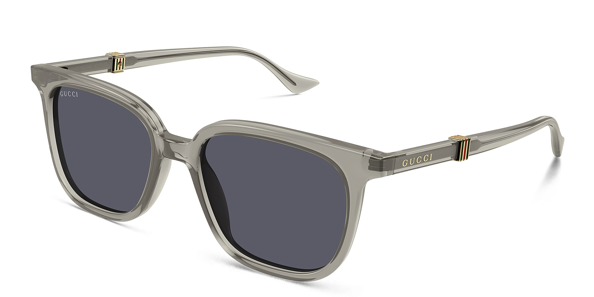 Shop GUCCI Running Web Square Sunglasses in Transparent Taupe online.