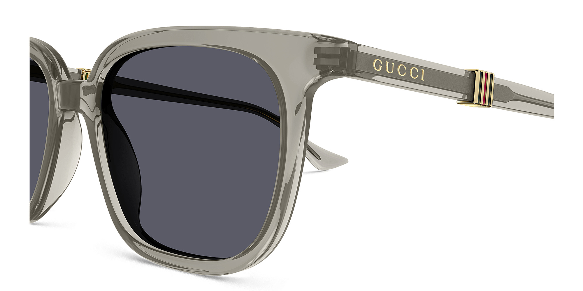 Shop GUCCI Running Web Square Sunglasses in Transparent Taupe online.