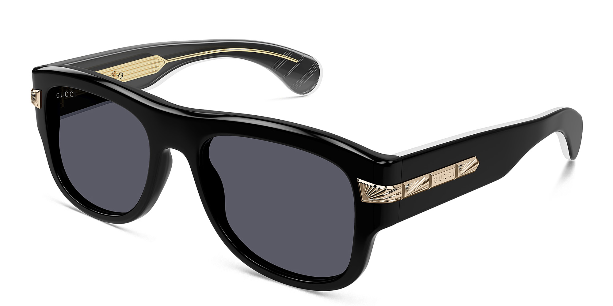 Shop GUCCI New York 30’S Rectangle Sunglasses in Black online.