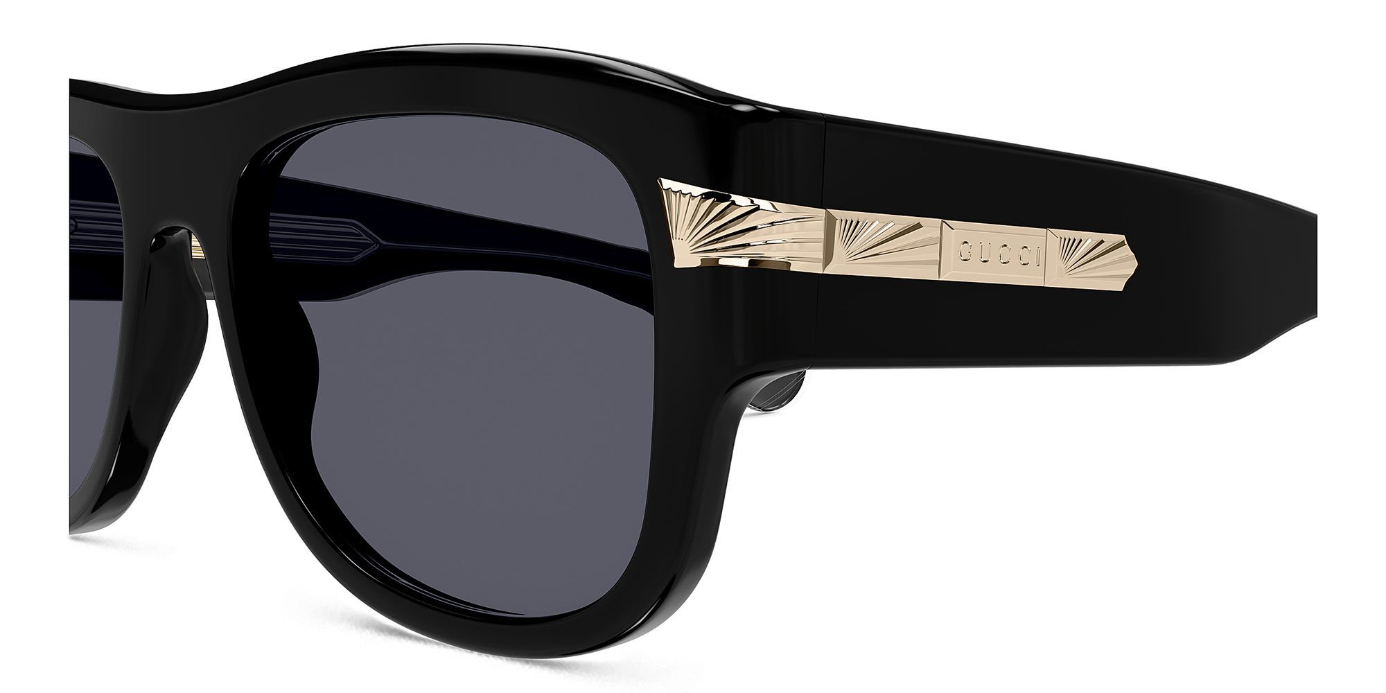 Shop GUCCI New York 30’S Rectangle Sunglasses in Black online.