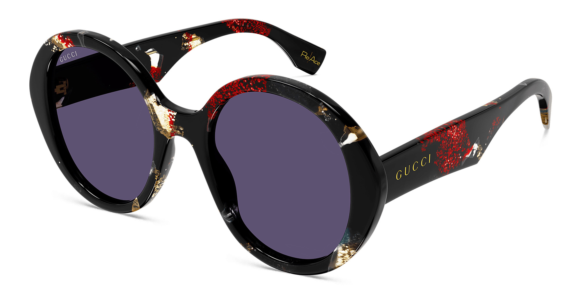 Shop GUCCI GUCCI Re-Ace Collection Oversized Round Sunglasses in Black online.