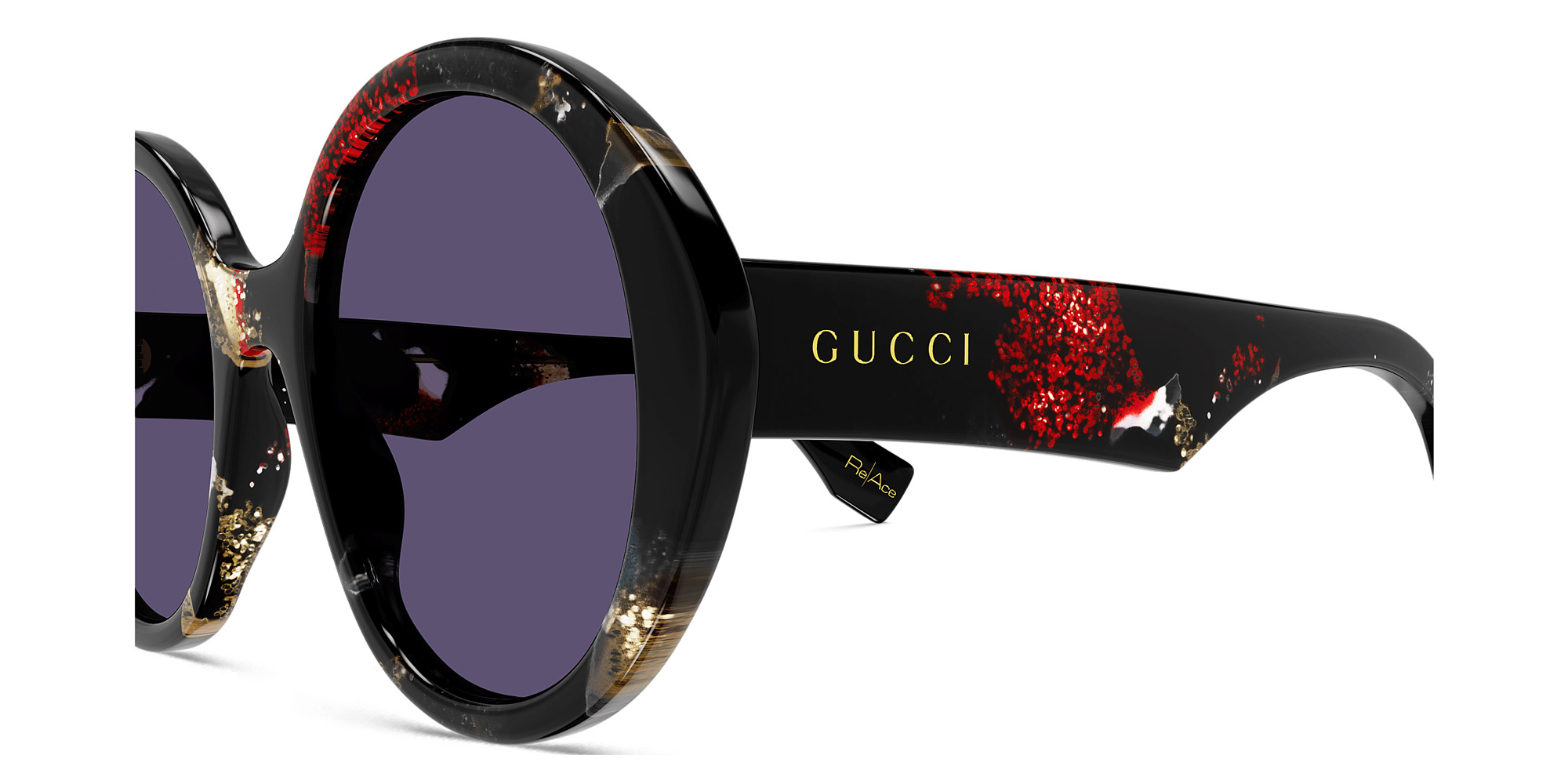 Shop GUCCI GUCCI Re-Ace Collection Oversized Round Sunglasses in Black online.