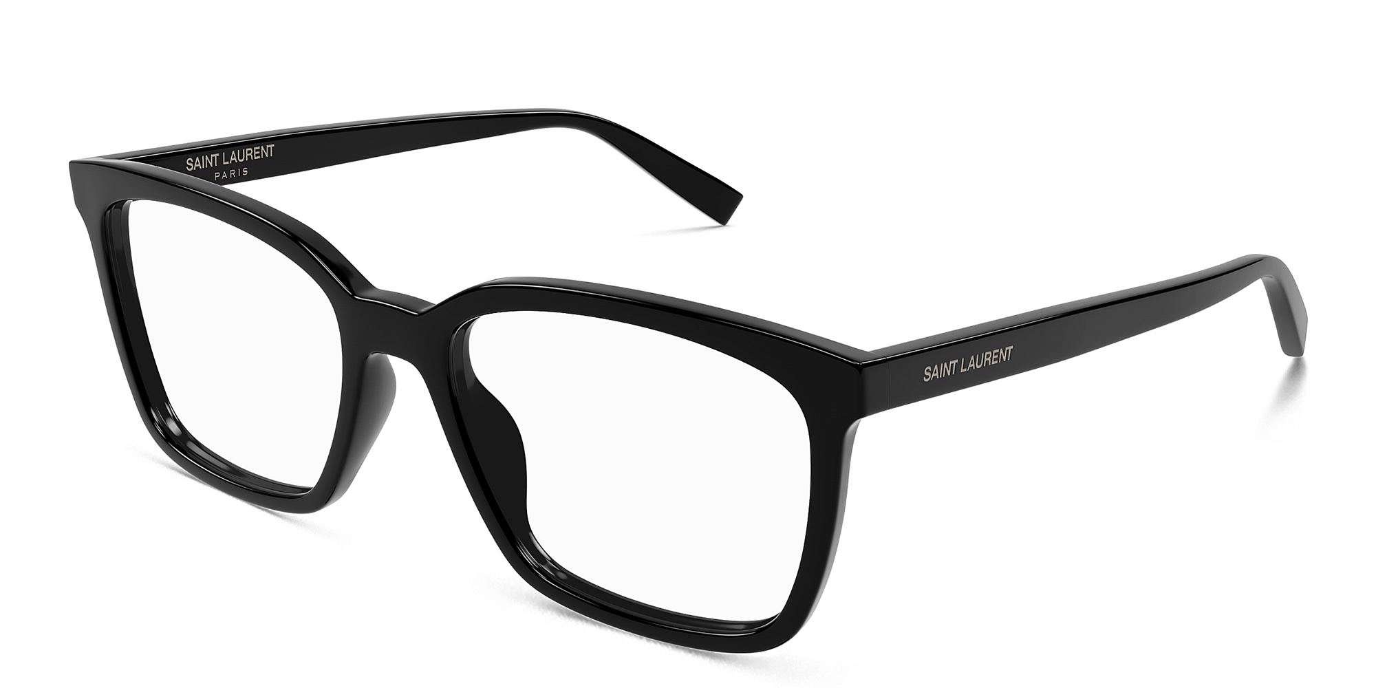 Shop SAINT LAURENT New Essential Wide Rectangle Eyeglasses in Black online.
