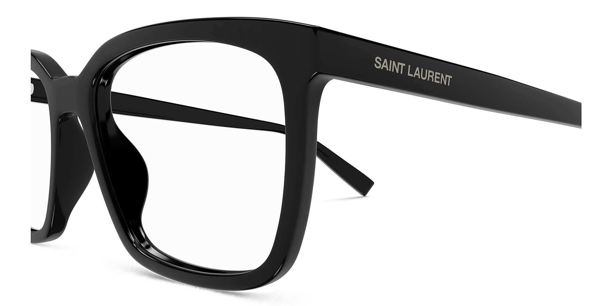 Shop SAINT LAURENT New Essential Wide Rectangle Eyeglasses in Black online.