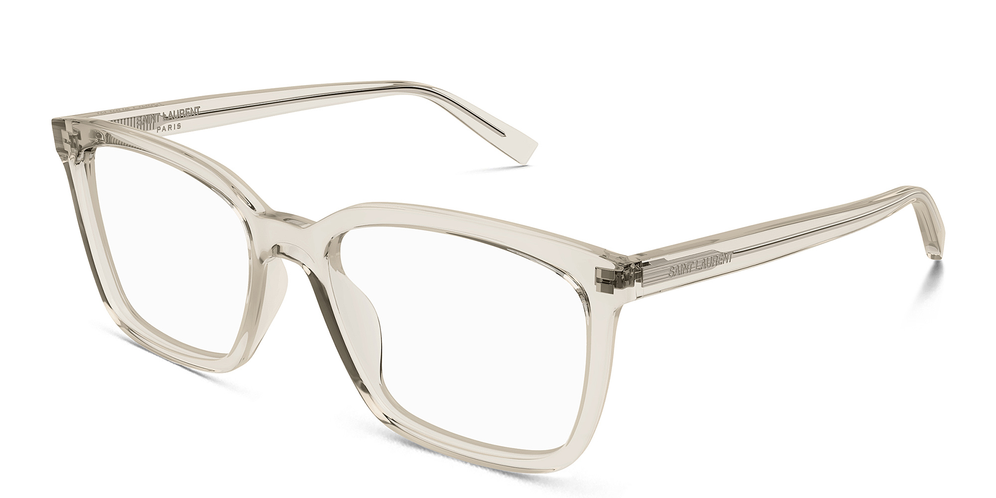 Shop SAINT LAURENT New Essential Wide Rectangle Eyeglasses in Beige online.