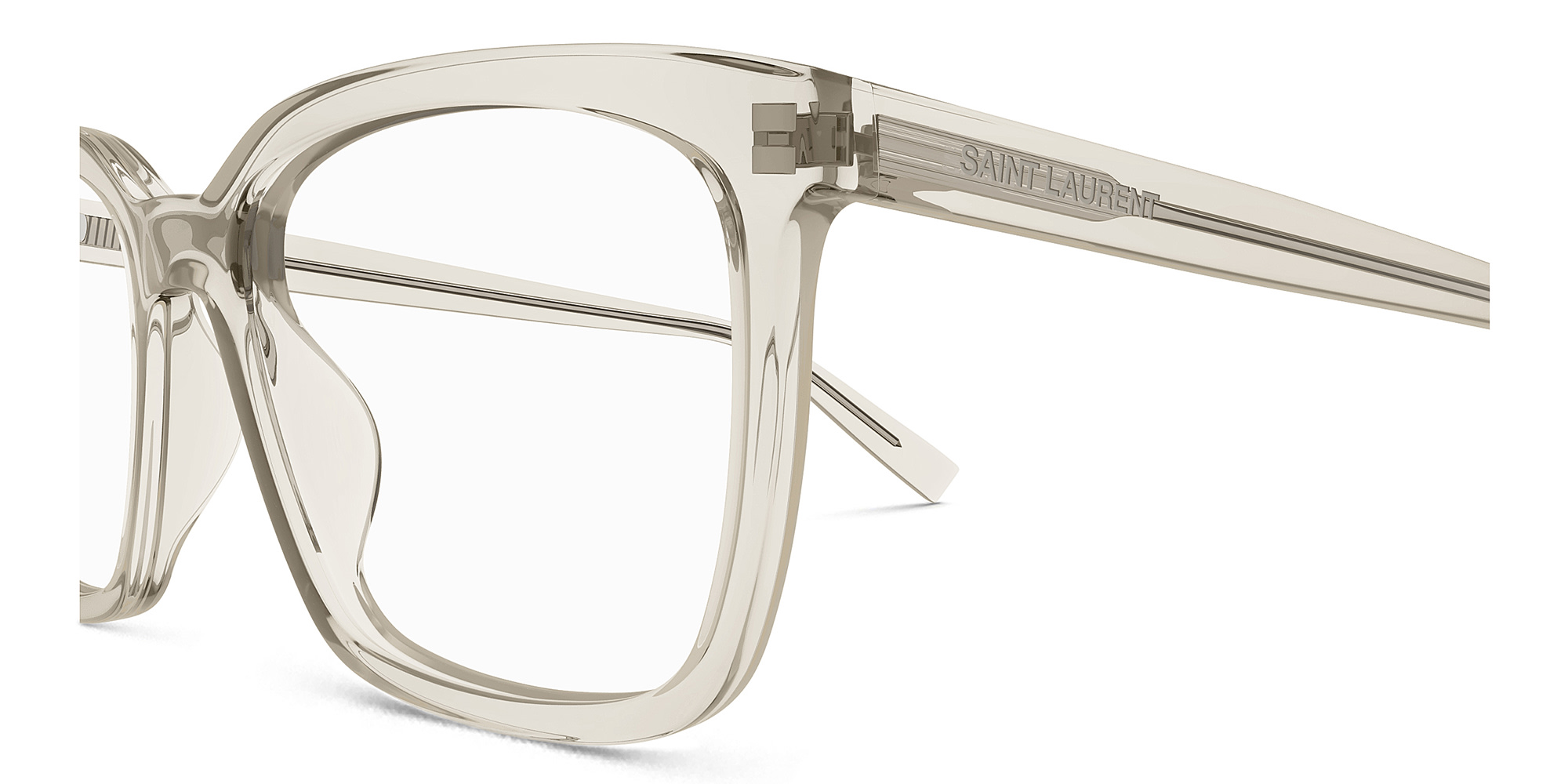 Shop SAINT LAURENT New Essential Wide Rectangle Eyeglasses in Beige online.