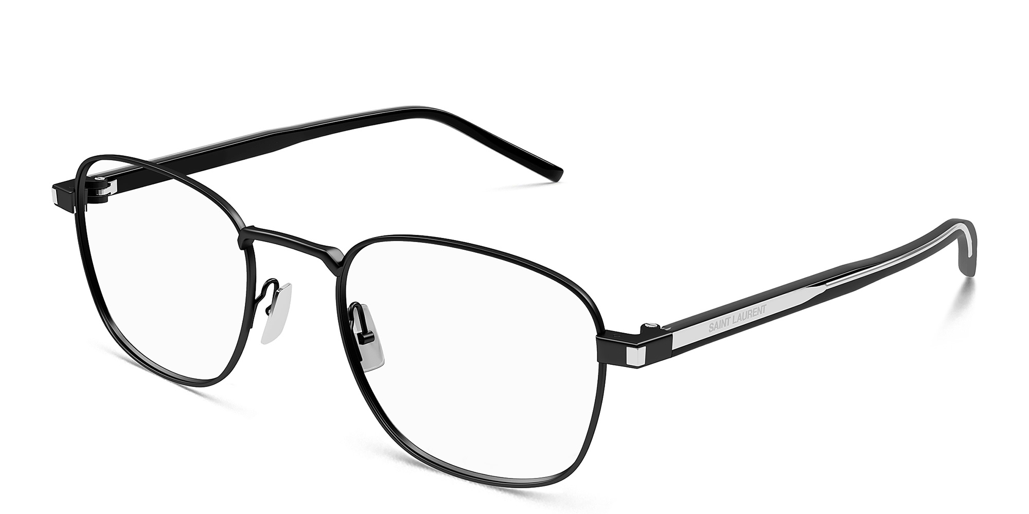 Shop SAINT LAURENT Naked Wire Core Unisex Rectangle Eyeglasses in Black online.