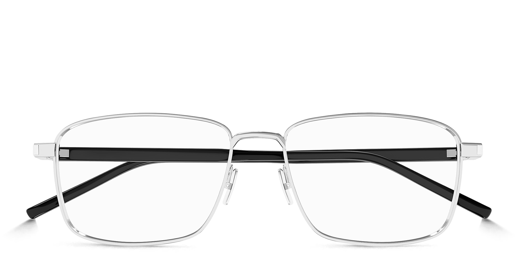 Shop SAINT LAURENT Naked Wire Core Unisex Wide Rectangle Eyeglasses in Silver online.