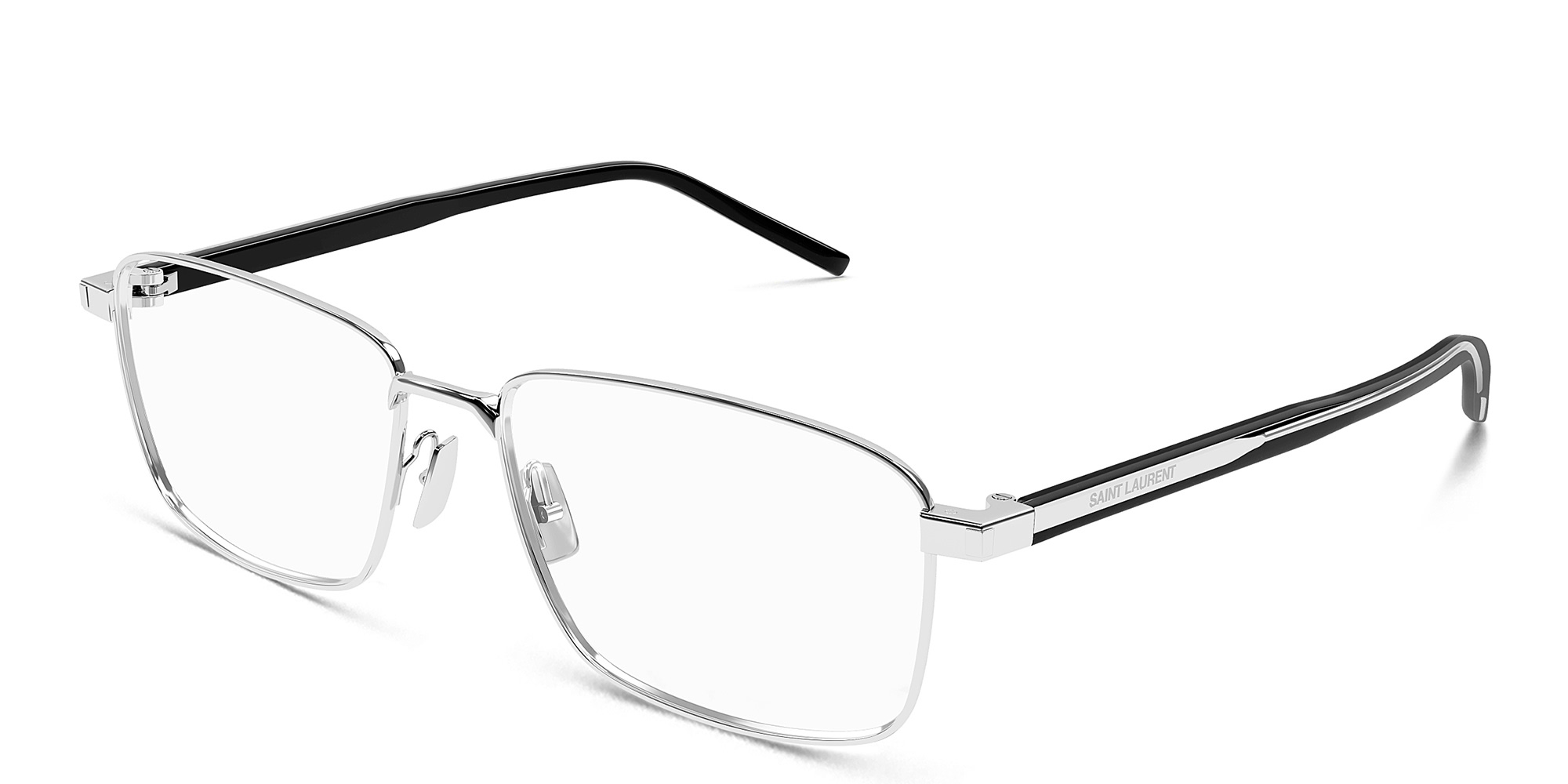 Shop SAINT LAURENT Naked Wire Core Unisex Wide Rectangle Eyeglasses in Silver online.