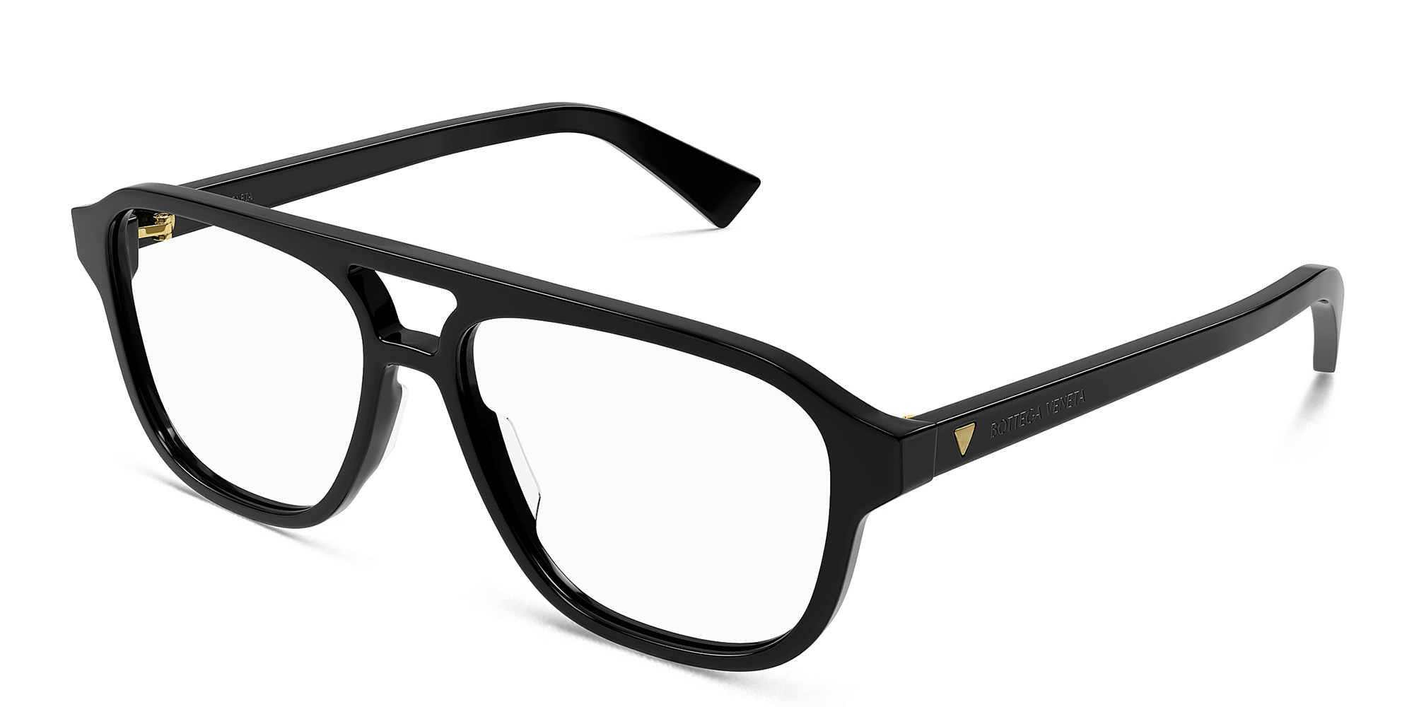 Shop BOTTEGA VENETA Triangle Stud Wide Aviator Eyeglasses in Black online.