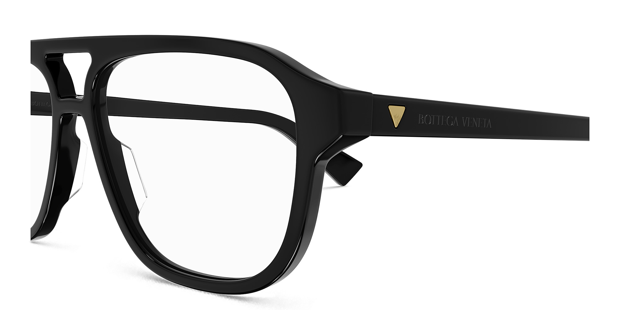 Shop BOTTEGA VENETA Triangle Stud Wide Aviator Eyeglasses in Black online.