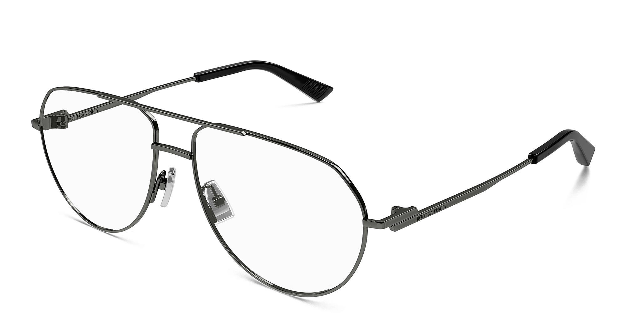 Shop BOTTEGA VENETA Split Unisex Wide Aviator Eyeglasses in Gunmetal online.