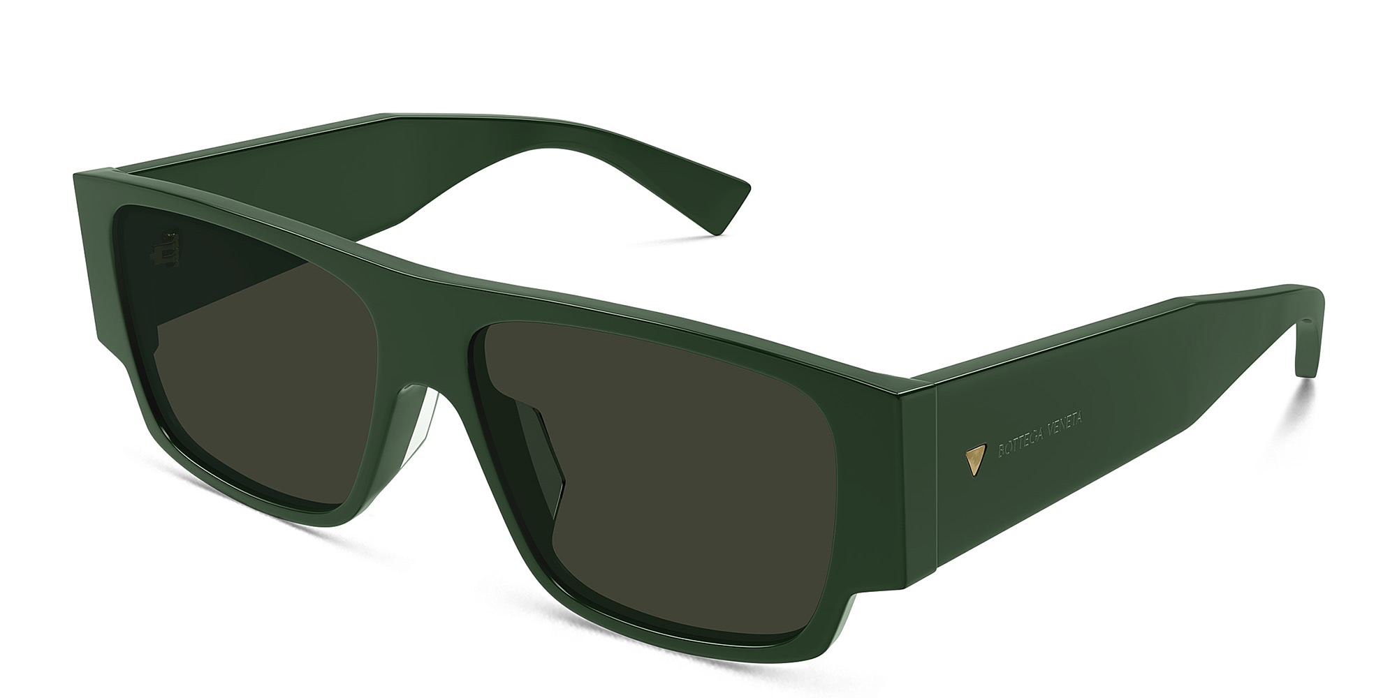 Shop BOTTEGA VENETA Bold Triangle Stud Rectangle Sunglasses in Green online.