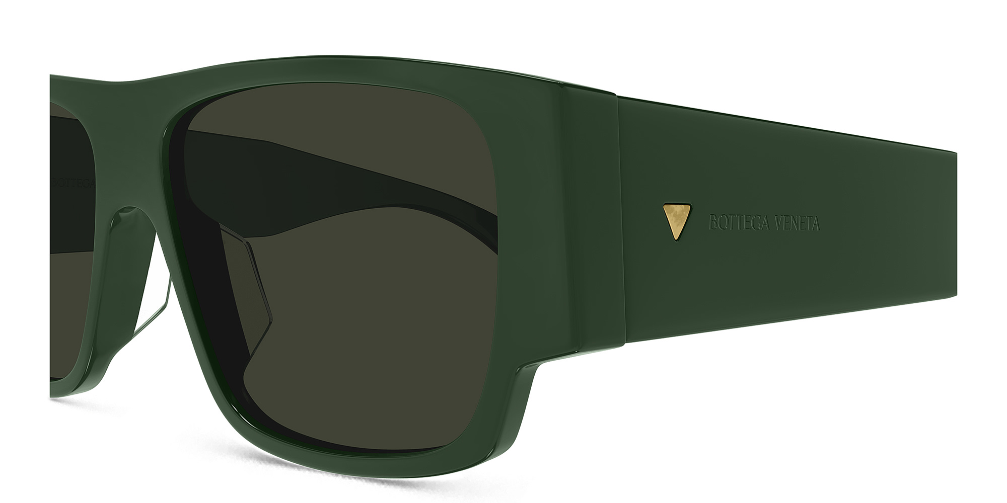 Shop BOTTEGA VENETA Bold Triangle Stud Rectangle Sunglasses in Green online.