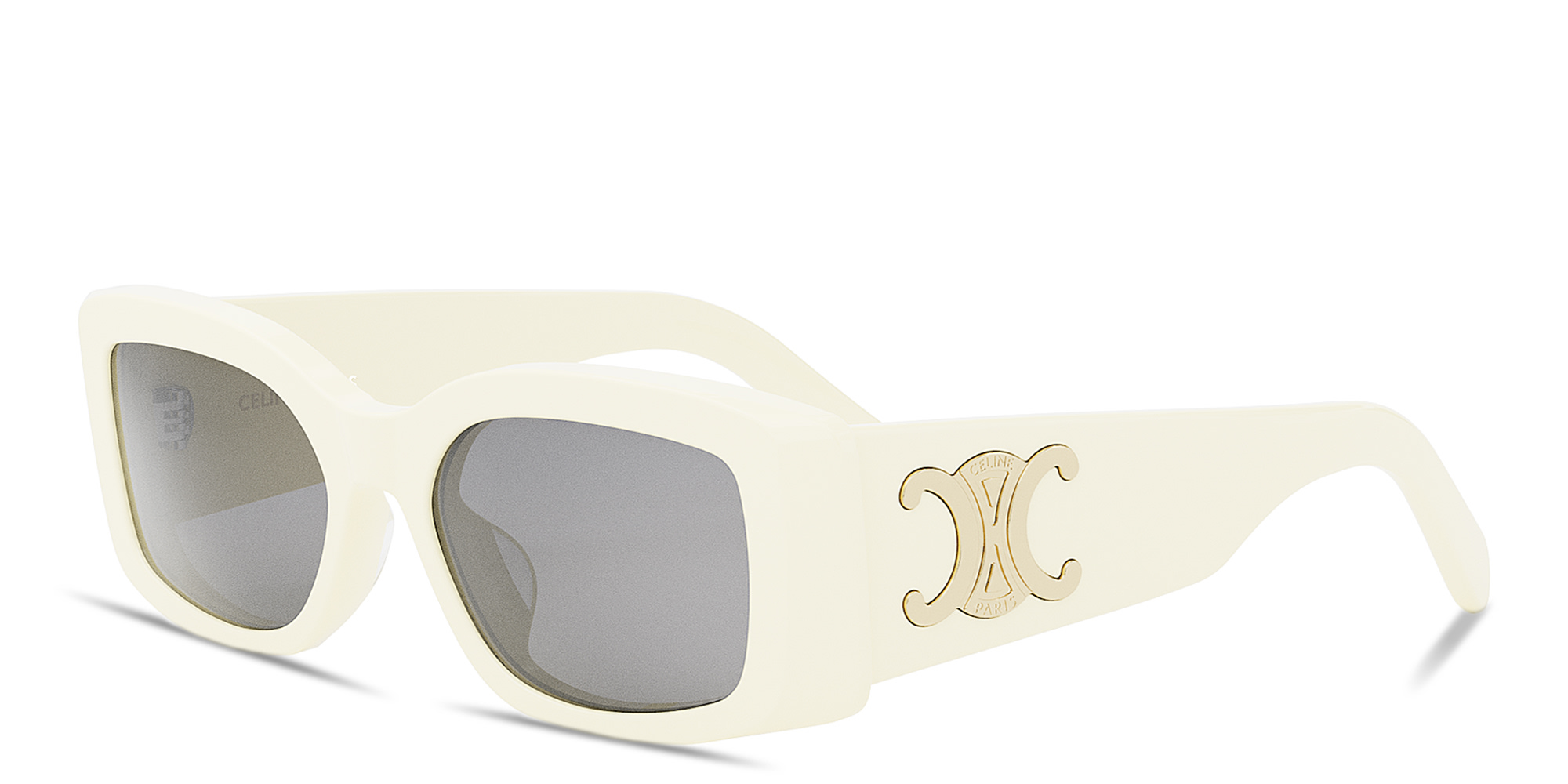 Shop CELINE Triomphe White Rectangular Sunglasses in Solid ivory online.