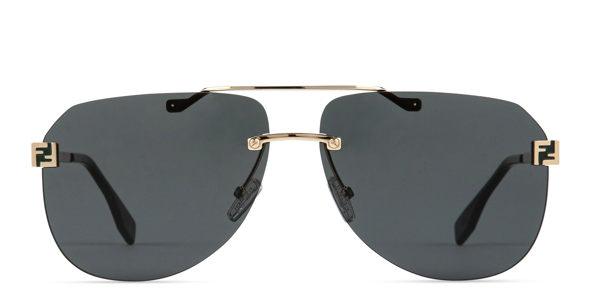 Shop FENDI Sky Rimless Aviator Sunglasses in Gold online.
