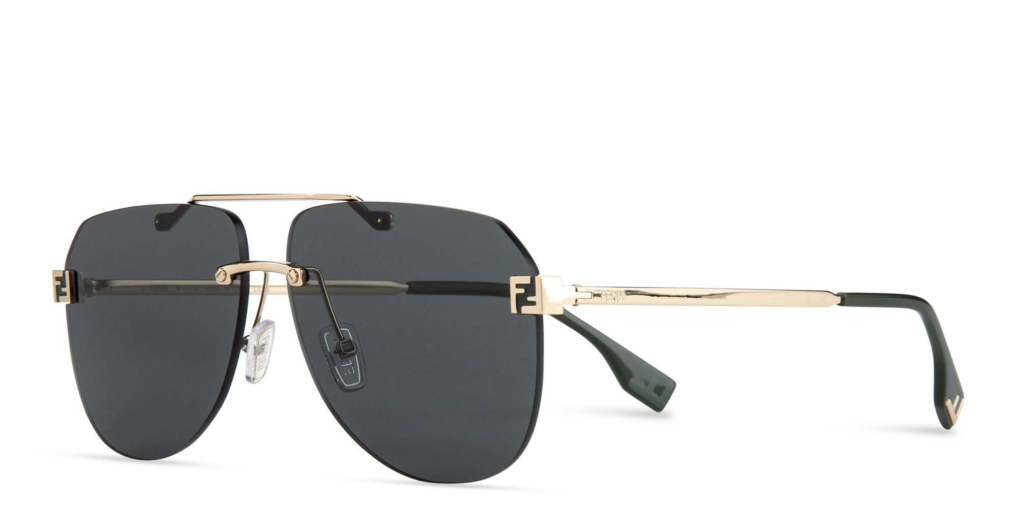 Shop FENDI Sky Rimless Aviator Sunglasses in Gold online.