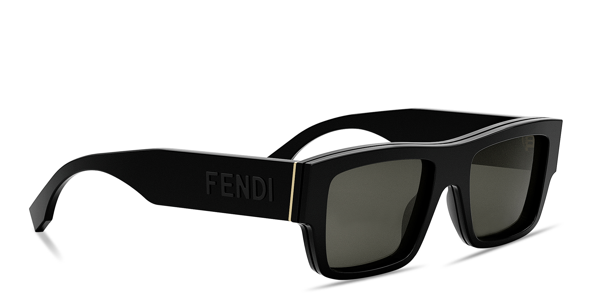 Shop FENDI Signature Rectangle Sunglasses in Black online.