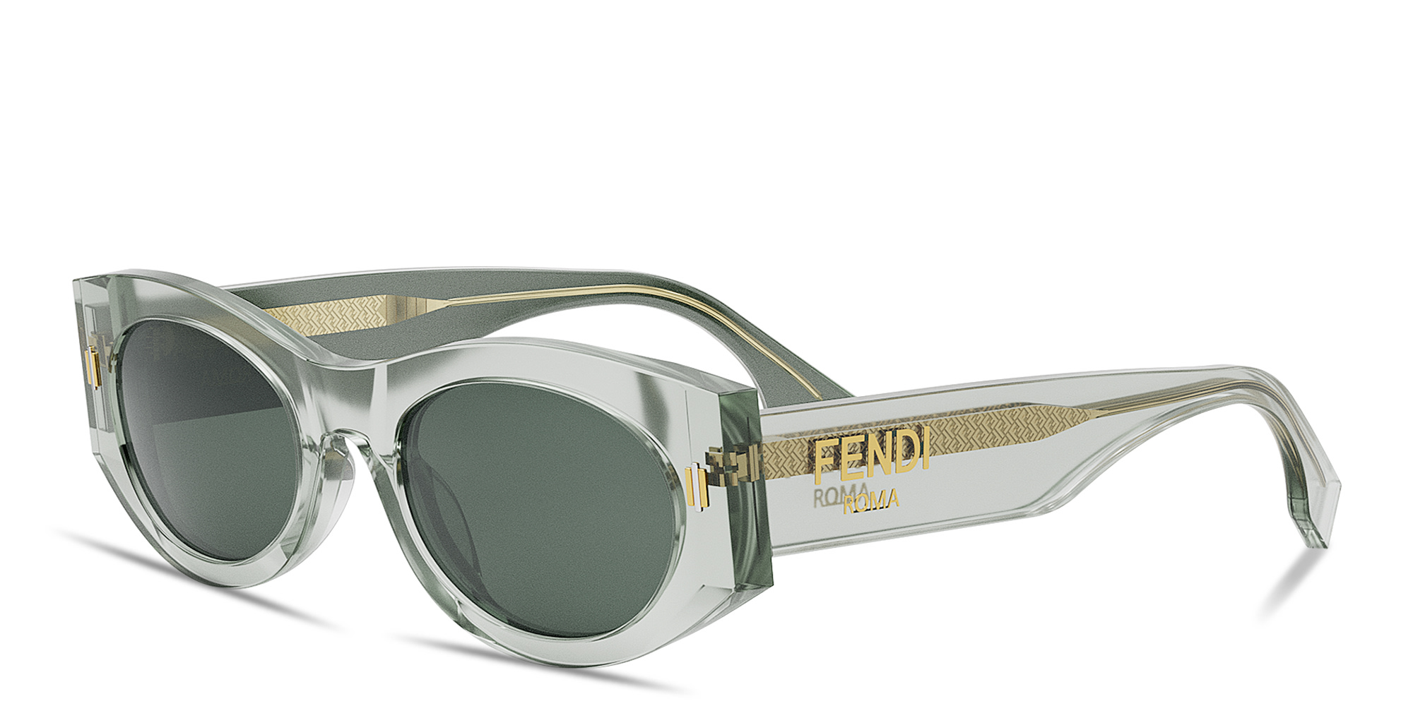 نظارات شمسية روما بإطار بيضاوي من فيندي بلون أخضر - صورة المنتج 1