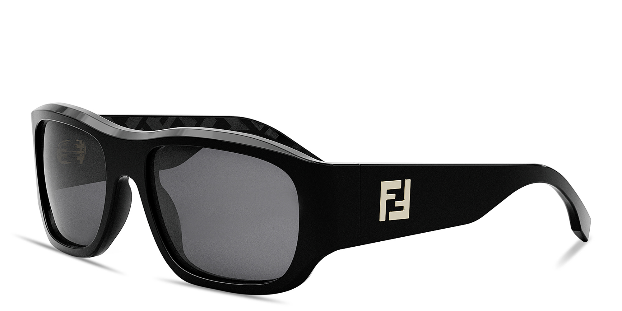 Shop FENDI FF Logo Rectangle Sunglasses in Black online.