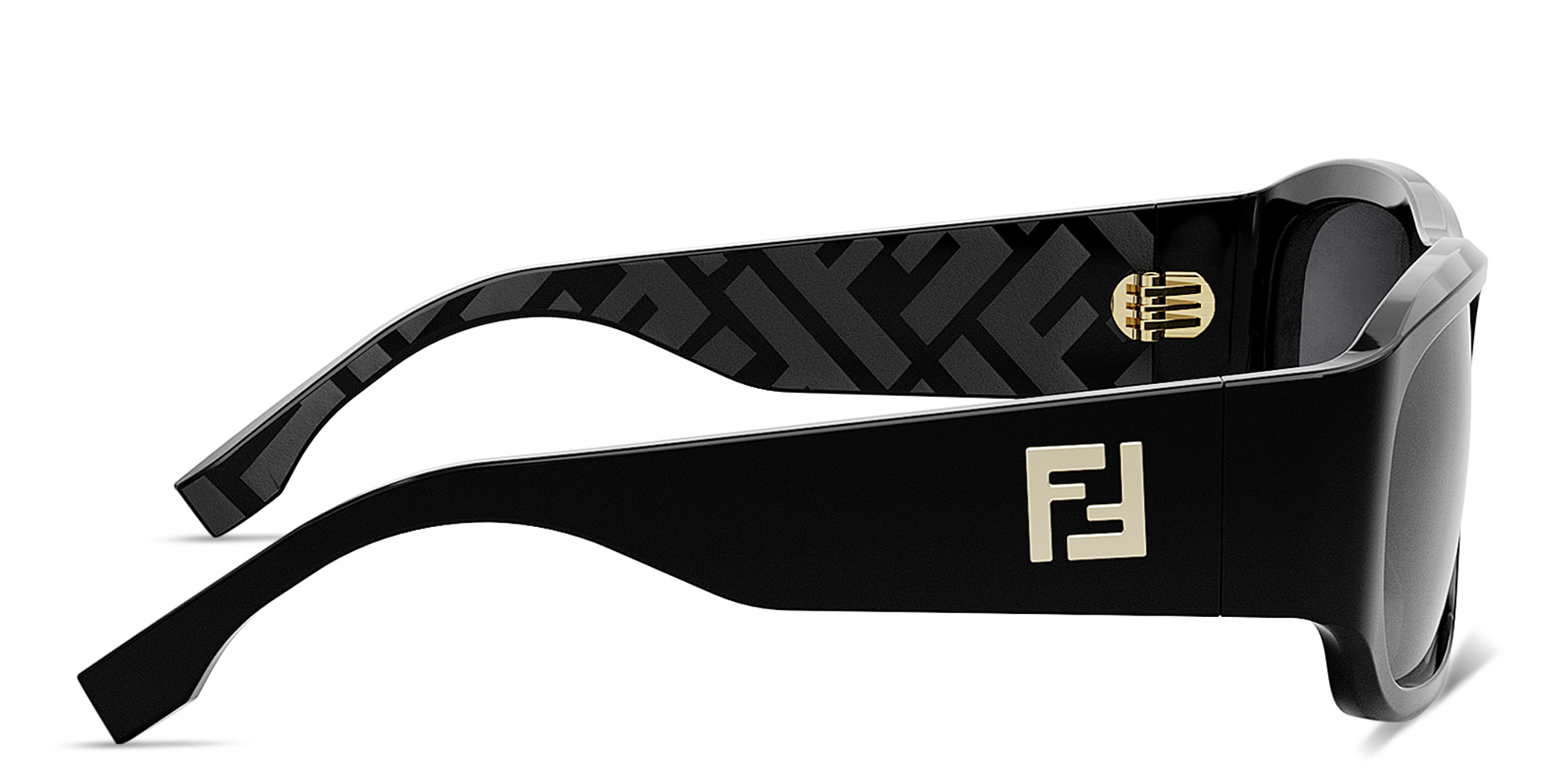 Shop FENDI FF Logo Rectangle Sunglasses in Black online.